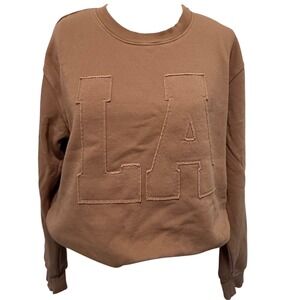 Vinyl Icons Womens LA Raw Edge Applique Crewneck Sweatshirt Tan Brown Large‎